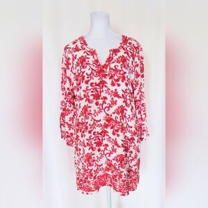 Magnolia Grace Womens Small Tunic Top Red White Embroidered Floral